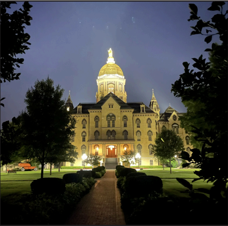 THE GOLDEN DOME GLOWS in South Bend at the University of Notre Dame